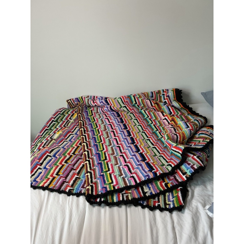 60x60 inches afghan blanket apache tears style retro mcm rainbow eccentric decor